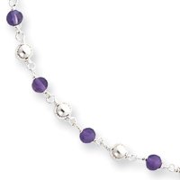 Sterling Silver 7 Inch Polished Amethyst Beaded Bracelet by JewelryWeb