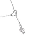 Silver Rounded Clef Music Note - Silver Plated Heart Lariat Charm Necklace