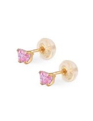 Baby 14K Yellow Gold Pink Stone C.Z. Butterfly Stud Earrings