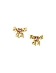 Girls 14K Yellow Gold Snow White Pink Sapphire Bow Stud Earrings