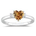 0.10 Cts Diamond & 0.67 Cts Citrine Classic Three Stone Ring in Platinum