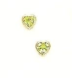 14k Yellow 4 mm Heart Peridot-Green CZ Earrings