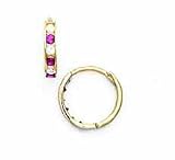 14k Yellow 1.5 mm Square Clear and Ruby-Red CZ Earrings