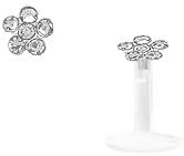 Clear Flower Sterling Silver BioFlex Lip Ring / Labret Stud-18g