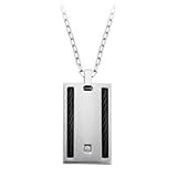 Men's Stainless Steel Pendant with Black Cable and Diamond Accents