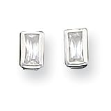 Sterling Silver 3x5mm CZ Baguette Bezel Stud Earrings QE3188