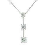 Prong Set Three Stone Diamond Drop Pendant in 18ct White Gold