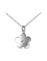 Childrens Jewelry - Silver Diamond Flower Pendant Necklace (14 to 16 In)