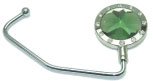 1 Silver - Large Green & 12 small Swarovski Clear Crystals - Purse Hook & Black Velvet Pouch