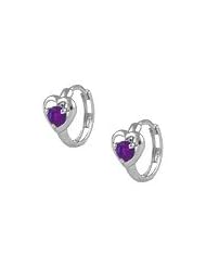 Baby 14K White Gold Heart February Birthstone Huggie Hoop Earrings