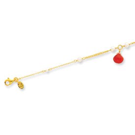 Sterling Silver and Vermeil Red Chalcedony and White Cultured Pearl Bracelet -... by Abacus