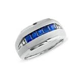 ZALES Men's Lab-Created Sapphire Five Stone Ring in 10K White Gold with Diamond Accents mns dia sol rg