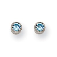 Titanium 4mm Aqua Crystal Bezel Earrings (Requires Inverness Piercing Gun)