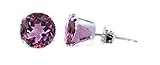 Sterling Silver 3 MM Round Amethyst Cubic Zirconia Stud Post Friction Back Earrings