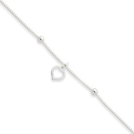 Genuine IceCarats Designer Jewelry Gift Sterling Silver Box Chain With Heart Anklet In 9.00 Inch