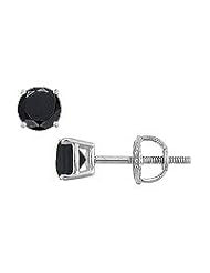 14K White Gold : Round Black Diamond Stud Earrings â€" 1.00 CT. TW.