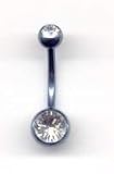 Light Blue Titanium Double Jeweled Navel Bar with Crystal Stones 14 guage by 3/8