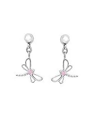 Silver Young Girls Dangling Dragonfly Earrings With Pink Sapphire