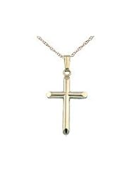14K Yellow Gold Cross Pendant with 15" Rope Chain For Kid and Teen