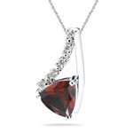 0.05 cts & Diamond & 1.20 Cts Garnet Pendant in14K White Gold