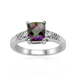 0.01 Cts Diamond & 0.89 Cts Mystic Green Topaz Ring in 14K White Gold
