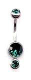 Double Jeweled Vertical Navel Bar in Emerald 14 gauge by 3/8
