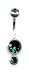 Double Jeweled Vertical Navel Bar in Emerald 14 gauge by 3/8