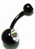 Body Jewlery- Metallic Black Bellybutton Ring with Rhinestone (14g) - Navel Ring (1pc)