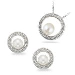 0.06 Ct Diamonds & Pearl Jewelry Set in 14K White Gold