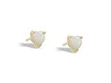 14K Yellow Gold Genuine Heart Opal Stud Earrings