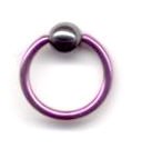 Titanium Ball Closure Ring in Pink with Hematite Bead 14 gauge by 7/16
