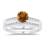 0.22 Cts Diamond & 0.85 Cts Citrine Matching Ring Set in 14K White Gold