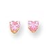 14k 4mm Pink CZ Heart Childrens Earrings - Measures 5x4mm - JewelryWeb