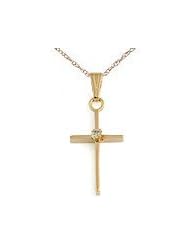 14K Gold Children Diamond Cross Pendant with 15" Rope Chain