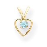 14k 3mm Blue Zircon Heart Birthstone Child Pendant - 15 Inch - Measures 10x6mm