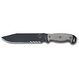 Ontario Knife Ranger RD 7 Series, Fixed Blade Knife with 7.5 Black Powder Coated 1/2 Serrated Steel Blade, & Black Micarta Handle, Overall Length 13.25.
