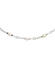 Sterling Silver 8-9mm White FW Cultured Pearl & stone w/2in ext. Necklace