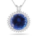 0.30 Cts Diamond  6.56 Cts Tanzanite Cluster Pendant in 14K White Gold