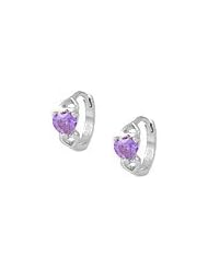 14K White Gold Baby Heart June Birthstone Huggie Hoop Earrings For Girls