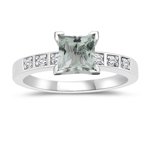 0.06 Cts Diamond & 0.69 Cts Green Amethyst Engagement Ring in 14K White Gold