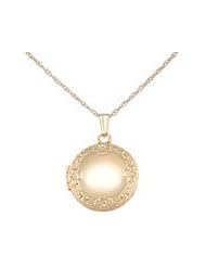 Childrens 14k Gold Floral Round Locket with Rope Chain (15 inches)