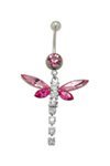 Stainless Steel Dragonfly Belly Ring with Pink CZ