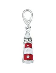 Genuine Zable (TM) Product. 925 Sterling Silver CZ and Enamel Lighthouse Clip-on Bead Charm. 100% Satisfaction Guaranteed.