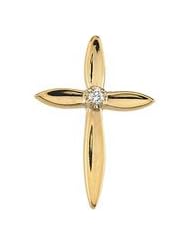 14K Yellow Gold 18.00X13.00 Mm Cross Lapel Pin With Diamond