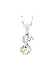 Silver & 14K Gold Diamond Script Initial S Childrens Necklace (14-16 in)