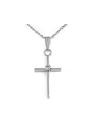 14K White Gold Children Diamond Cross Pendant with 15" Rope Chain