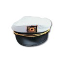 Adult Yacht Cap Captain's Hat - White w/ Black Bill & Gold Braiding