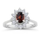 0.90 Cts Diamond and 6.88 Cts Garnet Ring in 18K White Gold