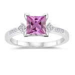 0.20 Cts Diamond & 1.04 Cts Pink Sapphire Engagement Ring in 14K White Gold
