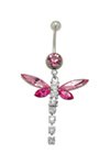 Stainless Steel Dragonfly Belly Ring with Pink CZ